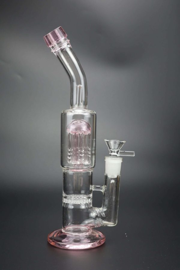 Pink Bent Neck Glass Bong with Six Showhead Percs - Image 3