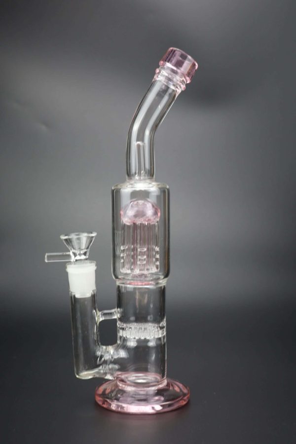 Pink Bent Neck Glass Bong with Six Showhead Percs - Image 2