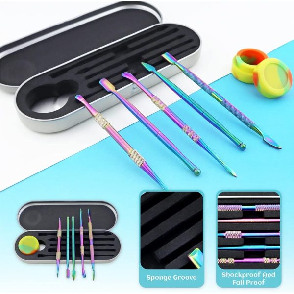 6 Pcs Wax Dabber Tool Set with 5 ml Silicone Container and Portable Metal Case Rainbow Color - Image 6