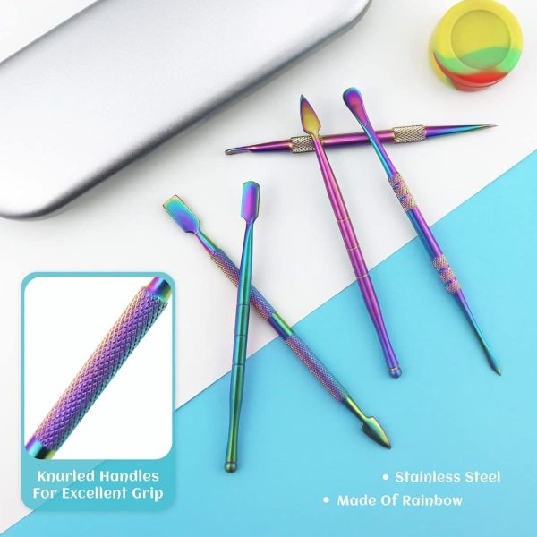 6 Pcs Wax Dabber Tool Set with 5 ml Silicone Container and Portable Metal Case Rainbow Color - Image 4